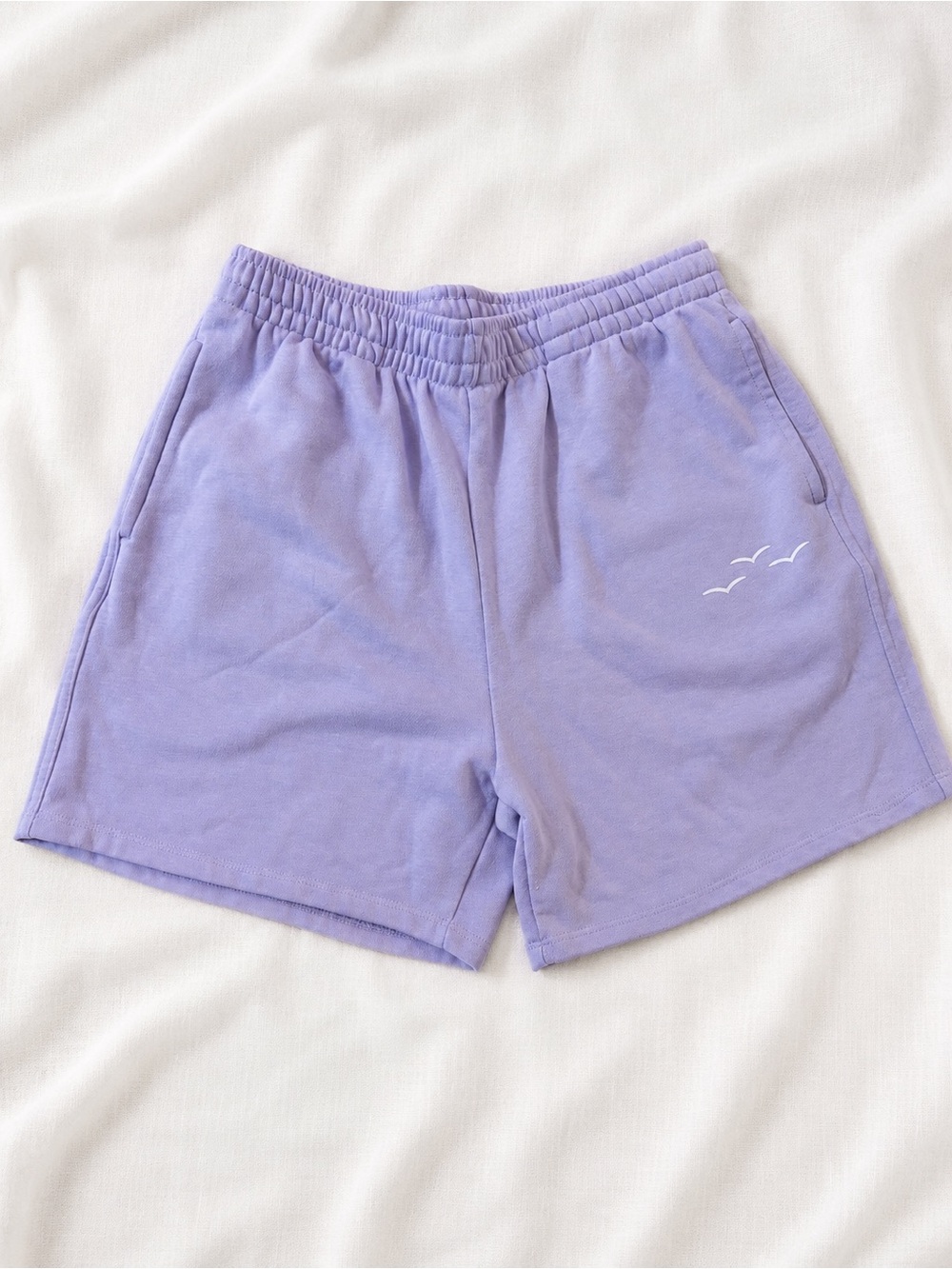 Lilac Fleece Lounge Shorts with White Bird Embroidery